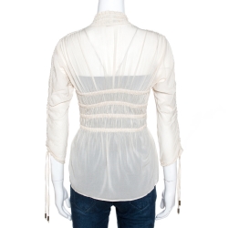 Just Cavalli Cream Stretch Silk Ruched Detail Top S
