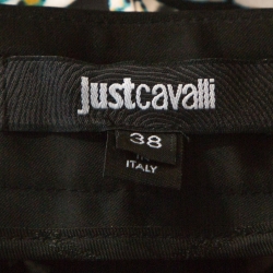 Pre Owned Just Cavalli Black Printed Stretch Satin Tapered Trousers S