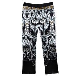 Pre Owned Just Cavalli Black Printed Stretch Satin Tapered Trousers S