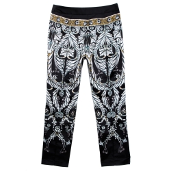 Pre Owned Just Cavalli Black Printed Stretch Satin Tapered Trousers S