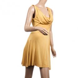 Pre Owned Just Cavalli Yellow Gold Draped Dress M