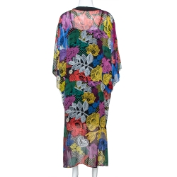 Pre Owned Just Cavalli Multicolor Floral Lace Print Silk Oversized Kaftan M