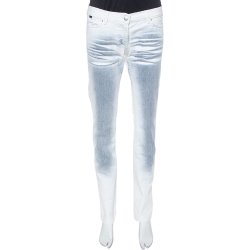 White Ombre Distressed Flared Bottom Jeans