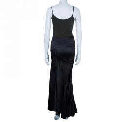 مملوكة مسبقًا Just Cavalli Black Satin Fishtail Maxi Skirt S