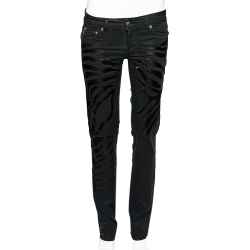Black Denim Crystal Embellished Slim Fit Jeans