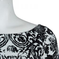Pre Owned Just Cavalli Monochrome Floral Flock Print Sequin Embellished Maxi Dress S