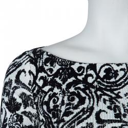 Pre Owned Just Cavalli Monochrome Floral Flock Print Sequin Embellished Maxi Dress S
