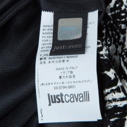 Pre Owned Just Cavalli Monochrome Floral Flock Print Sequin Embellished Maxi Dress S