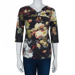 Pre Owned Just Cavalli Floral Print Jersey Off Shoulder Top M