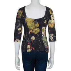 Pre Owned Just Cavalli Floral Print Jersey Off Shoulder Top M