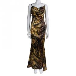 Pre Owned Just Cavalli Multicolor Animal Printed Asymmetric Hem Gown L