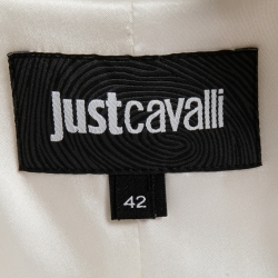 Pre Owned Just Cavalli Off White Jacquard Tailored Rhinestones Blazer M