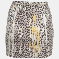 Pre Owned Just Cavalli Multicolor Animal Print Denim Mini Skirt S