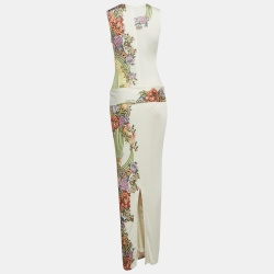 Just Cavalli Multicolor Floral Printed Jersey Sleeveless Maxi Dress S