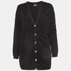 Black Textured Knit Buttoned Cardigan
