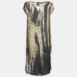 Brown Leopard Print Silk Sheer Midi Dress