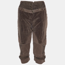 Brown Checked & Cotton Paneled Pants
