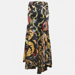 Pre Owned Just Cavalli Multicolor Printed Satin Flared Maxi Skirt S