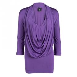 Pre Owned Just Cavalli Purple Front Drape Detail Long Sleeve Top M