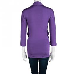 Pre Owned Just Cavalli Purple Front Drape Detail Long Sleeve Top M