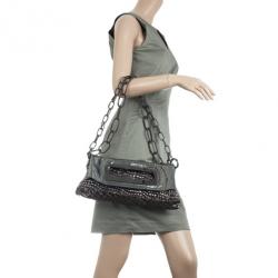  Just Cavalli Leather Metallic Embossed Chain Shoulder Bag 