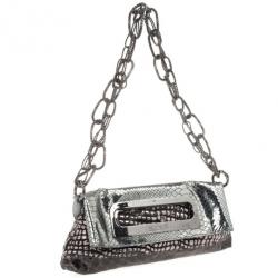  Just Cavalli Leather Metallic Embossed Chain Shoulder Bag 