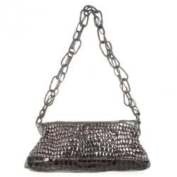  Just Cavalli Leather Metallic Embossed Chain Shoulder Bag 
