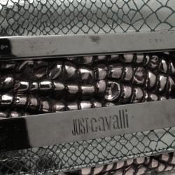  Just Cavalli Leather Metallic Embossed Chain Shoulder Bag 