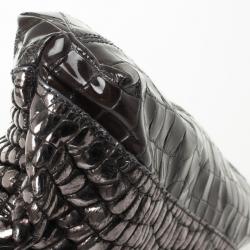  Just Cavalli Leather Metallic Embossed Chain Shoulder Bag 