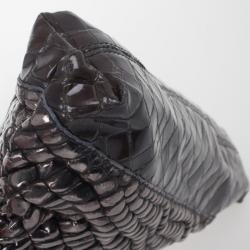  Just Cavalli Leather Metallic Embossed Chain Shoulder Bag 