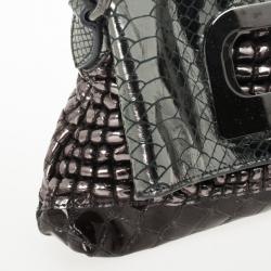  Just Cavalli Leather Metallic Embossed Chain Shoulder Bag 