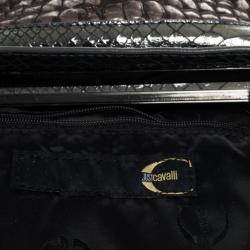  Just Cavalli Leather Metallic Embossed Chain Shoulder Bag 