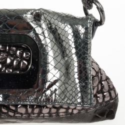  Just Cavalli Leather Metallic Embossed Chain Shoulder Bag 