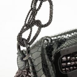  Just Cavalli Leather Metallic Embossed Chain Shoulder Bag 