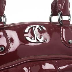 Pre Owned Just Cavalli Burgundy Patent Leather Hobo