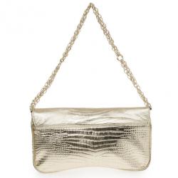 Just Cavalli Gold Metallic Crocodile Embossed Leather Small Clutch Bag