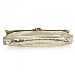 Just Cavalli Gold Metallic Crocodile Embossed Leather Small Clutch Bag