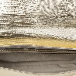 Just Cavalli Gold Metallic Crocodile Embossed Leather Small Clutch Bag
