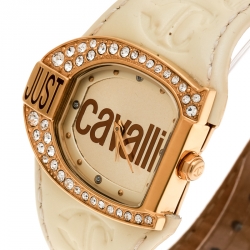 Pre Owned Just Cavalli Gold Plated Stainless Steel JC Logo 2H 7251160575 Women's Wristwatch 35 mm