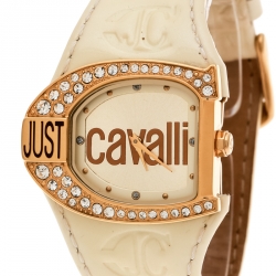 Pre Owned Just Cavalli Gold Plated Stainless Steel JC Logo 2H 7251160575 Women's Wristwatch 35 mm