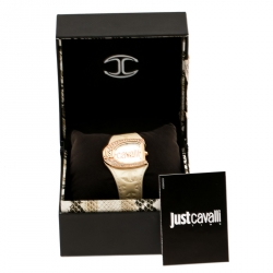 Pre Owned Just Cavalli Gold Plated Stainless Steel JC Logo 2H 7251160575 Women's Wristwatch 35 mm