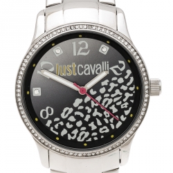 مملوكة مسبقًا ساعة يد نسائية جاست كافالي هاج R7253127511 مزخرفة كرستال ستانلس ستيل سوداء 38 مم
