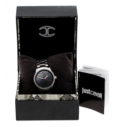 مملوكة مسبقًا ساعة يد نسائية جاست كافالي هاج R7253127511 مزخرفة كرستال ستانلس ستيل سوداء 38 مم