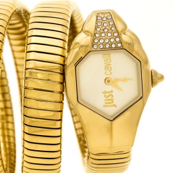 Pre Owned Just Cavalli Yellow Gold Plated Stainless Steel Glam Chic 1L022 Women's Wristwatch 22 mm