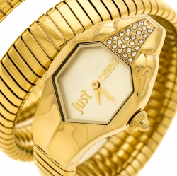 Pre Owned Just Cavalli Yellow Gold Plated Stainless Steel Glam Chic 1L022 Women's Wristwatch 22 mm