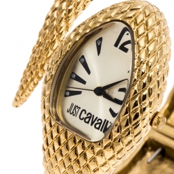 Pre Owned ساعة يد نسائية جاست كافالي بويزون سوار ثعبان ستانلس ستيل مطلي ذهب بيج فاتحة 27 مم