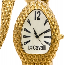 Pre Owned Just Cavalli Champagne Gold Plated Stainless Steel Serpent Bracelet Poison Women's Wristwatch 27 mm
