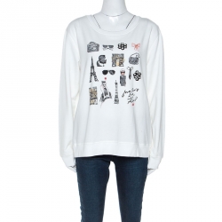 Karl Lagerfeld White Paris Sketch Cotton Embellished Sweatshirt M