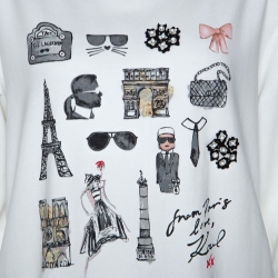 Karl Lagerfeld White Paris Sketch Cotton Embellished Sweatshirt M