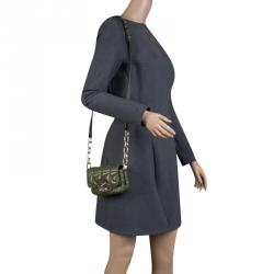 Pre Owned Karl Lagerfeld Olive Green Leather Mini K/Kuilted Crossbody Bag